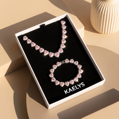 KAELYS · Set Pétale - Collar y Pulsera de Corazones Rosa