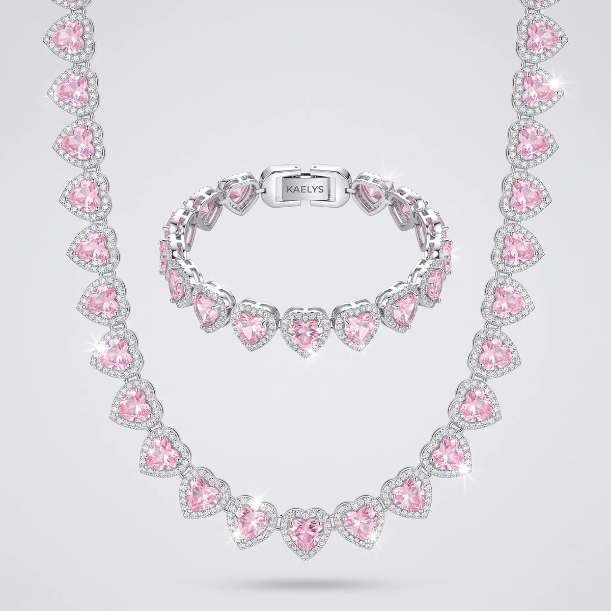 KAELYS · Set Pétale - Collar y Pulsera de Corazones Rosa