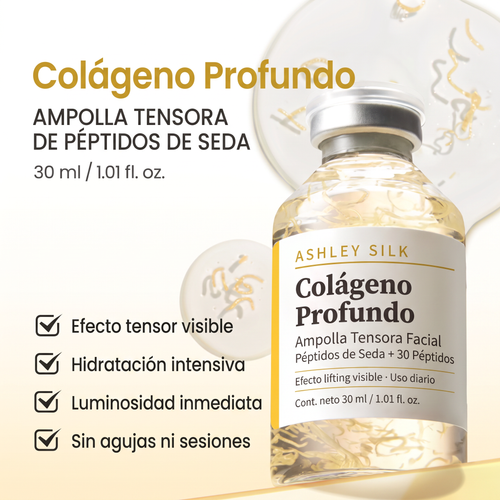 Ashley Silk — Ampolla Tensora de Seda + 30 Péptidos Efecto Lifting Sin Agujas · 30 ml